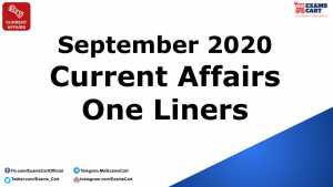 Current Affairs One Liner September 2020