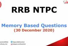 RRB NTPC Exam 2020 Memory Based Questions 30th December 2020 PDF (With Solution) RRB NTPC Memory Based Questions 30th December 2020